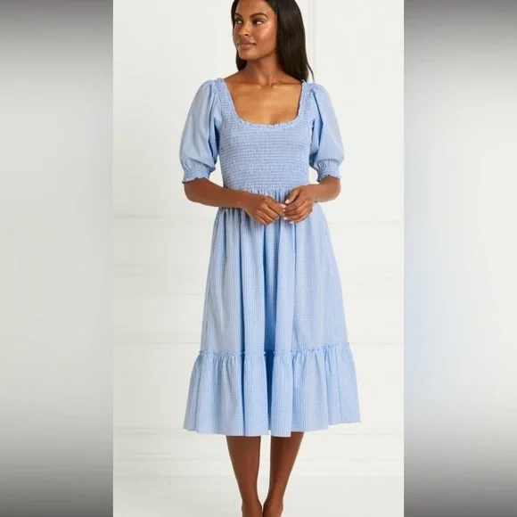 Hill House The Louisa Nap Dress Size S in Hydrangea Gingham Blue and white color